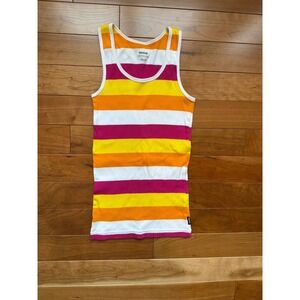 Reebok Womens Striped Ribbed Tank Top Orange Yellow Pink White Small RN104141‎
